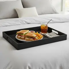 BASEMENT HOME - Bandeja Rectangular Ecocuero Costuras Negra