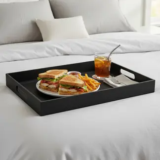 BASEMENT HOME - Bandeja Rectangular Ecocuero Costuras Negra