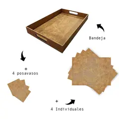 BASEMENT HOME - Set Bandeja + 4 Individuales + 4 Posavasos Habano