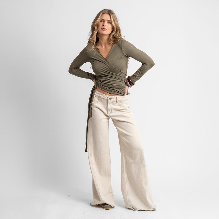 Jeans Palazzo Tiro Medio Anna Negro Mujer