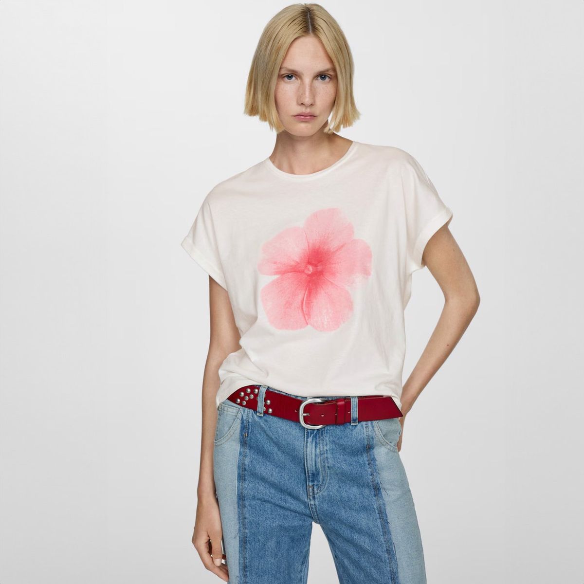 MANGO - Polera Estampada Algodón Mujer Mango