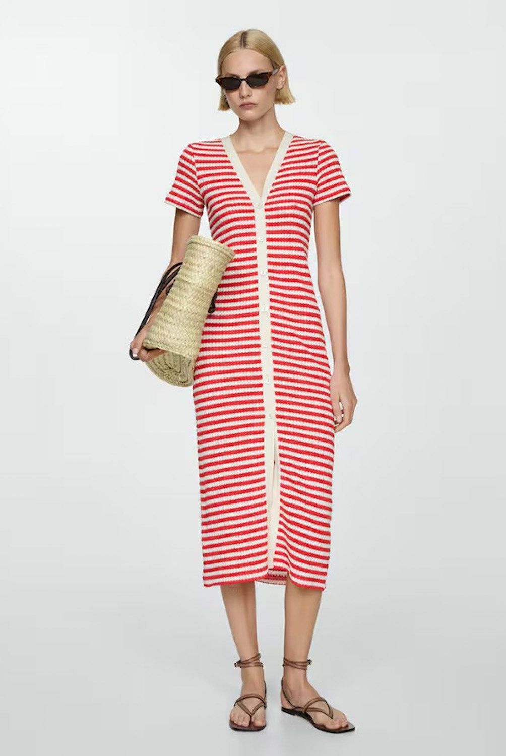 MANGO - Vestido Crochet Botones Mujer