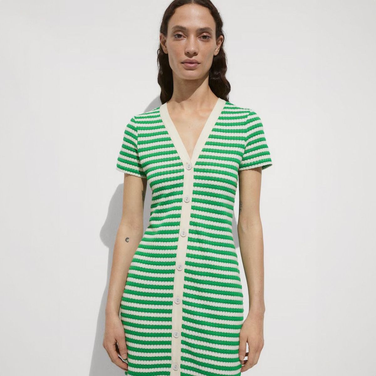 MANGO - Vestido Crochet Botones Mujer