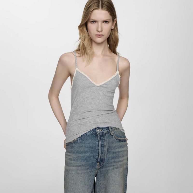 MANGO Top Tirantes Finos con encaje Mujer Mango