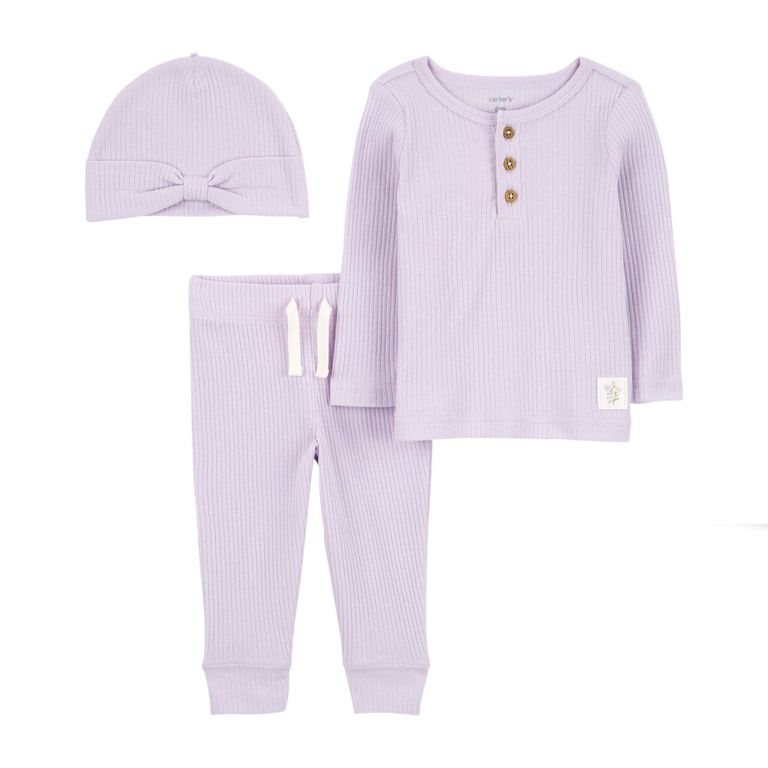 Conjunto 3 Piezas Polera, Pantalón y Gorro Bebé Niña