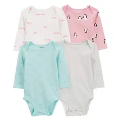 CARTER'S - Pack de Bodys Algodón 4 unidades Bebé Niña