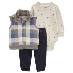 CARTER'S - Conjunto 3 Piezas Poleron, Pantalon y Body Bebé Niño