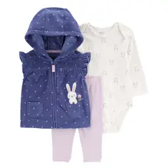 CARTER'S - Conjunto 3 Piezas Polerón sin Mangas, Calza y Body Bebé Niña