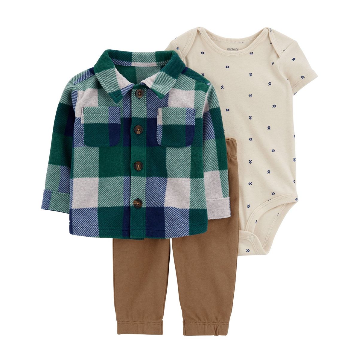 CARTER'S - Conjunto 3 Piezas Poleron Camisa Leñadora, Pantalón y Body Bebé Niño Carter's