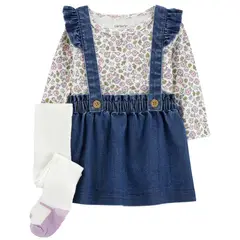 CARTER'S - Conjunto 3 Piezas Falda Tirantes, Polera y Patys Bebé Niña