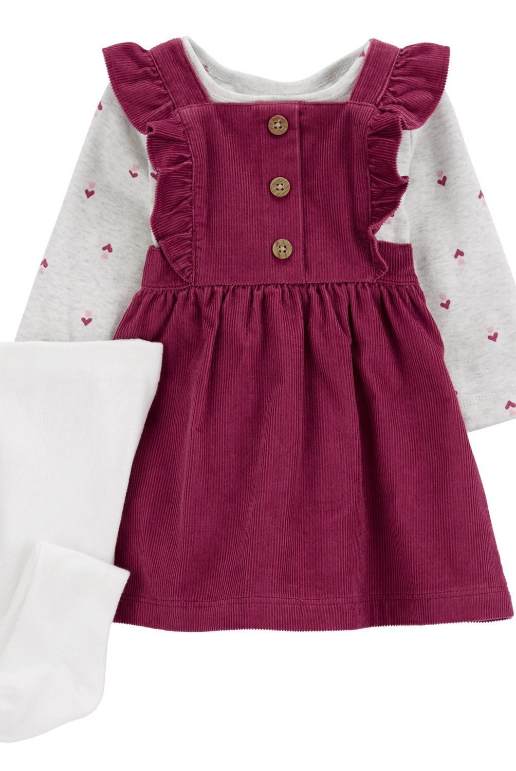CARTER'S - Conjunto 3 Piezas Vestido Cotele, Polera y Patys Bebé Niña Carter's