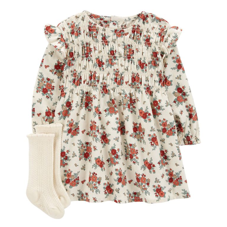 Conjunto 2 Piezas Vestido y Calcetines Bebé Niña