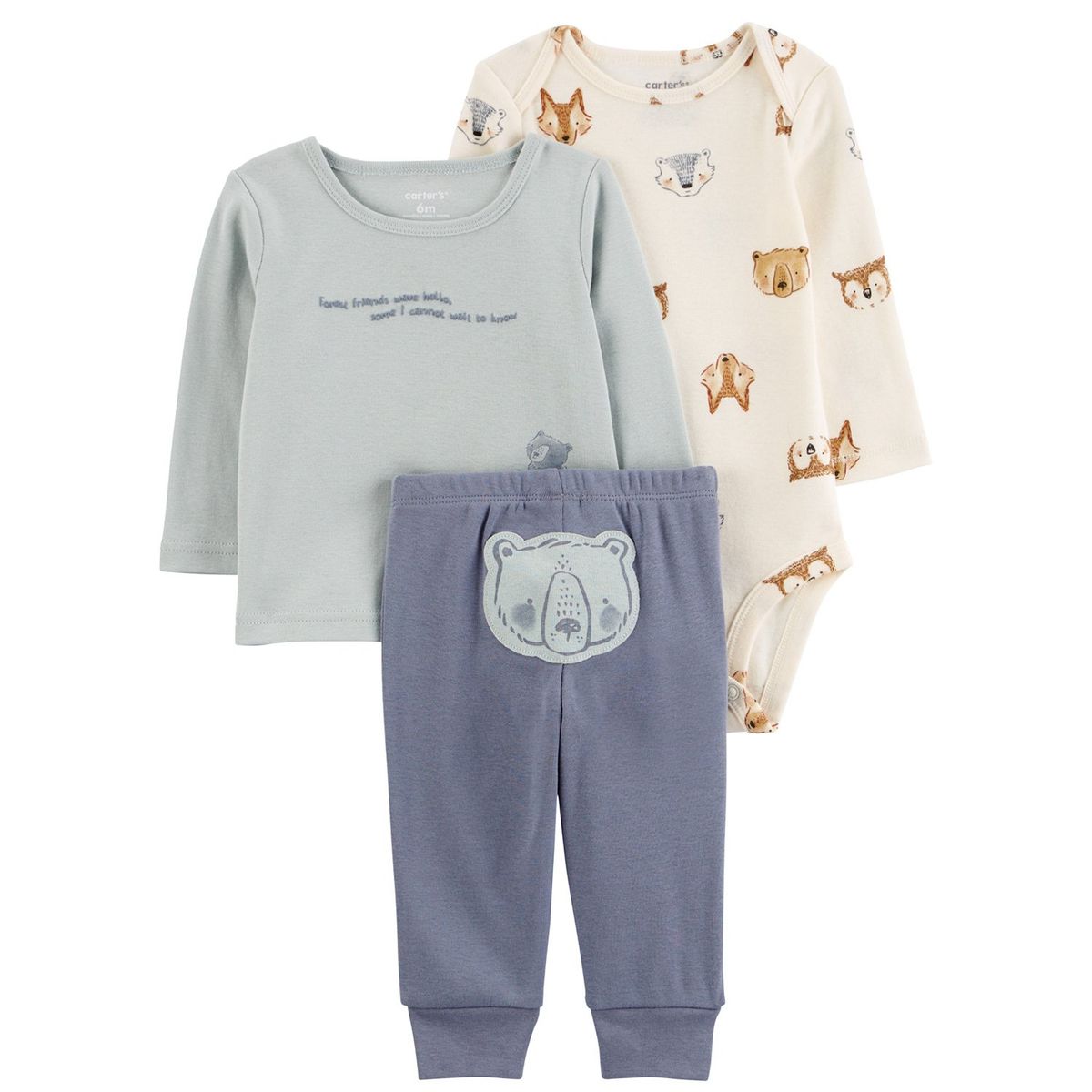 CARTER'S - Conjunto 3 Piezas Pantalón, Polera y Body Bebé Niño Carter's