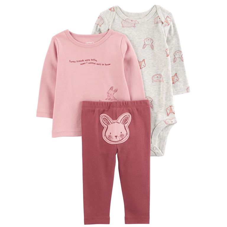 Conjunto 3 Piezas Calza, Polera y Body Bebé Niña