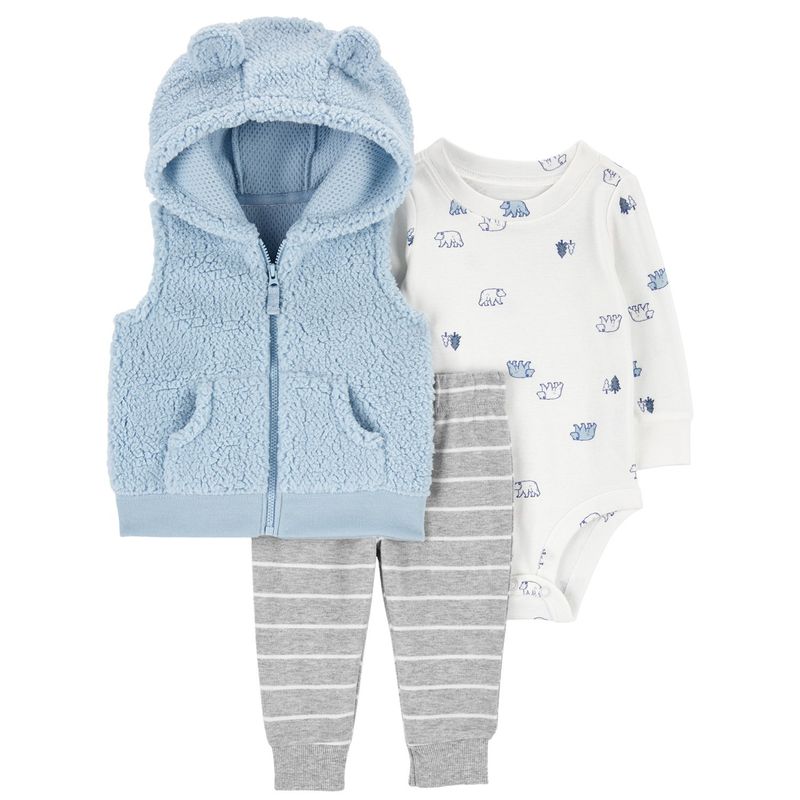 CARTER'S - Conjunto 3 Piezas Poleron, Pantalón Buzo y Body Bebé Niño Carter's