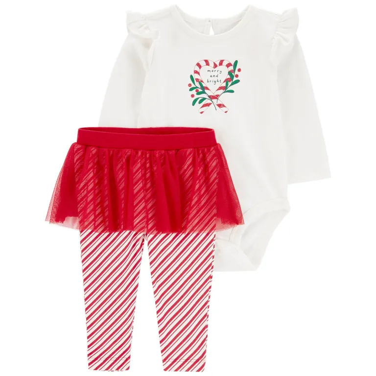 Conjunto Navideño 2 Piezas Body y Calza con Tutú para Bebé Niña