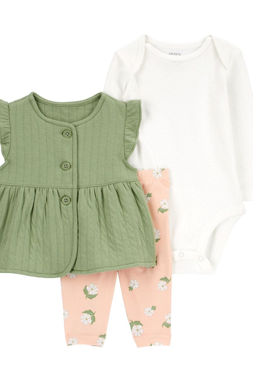CARTER'S - Conjunto 3 Piezas Poleron Botones, Calza y Body Bebé Niña Carter's