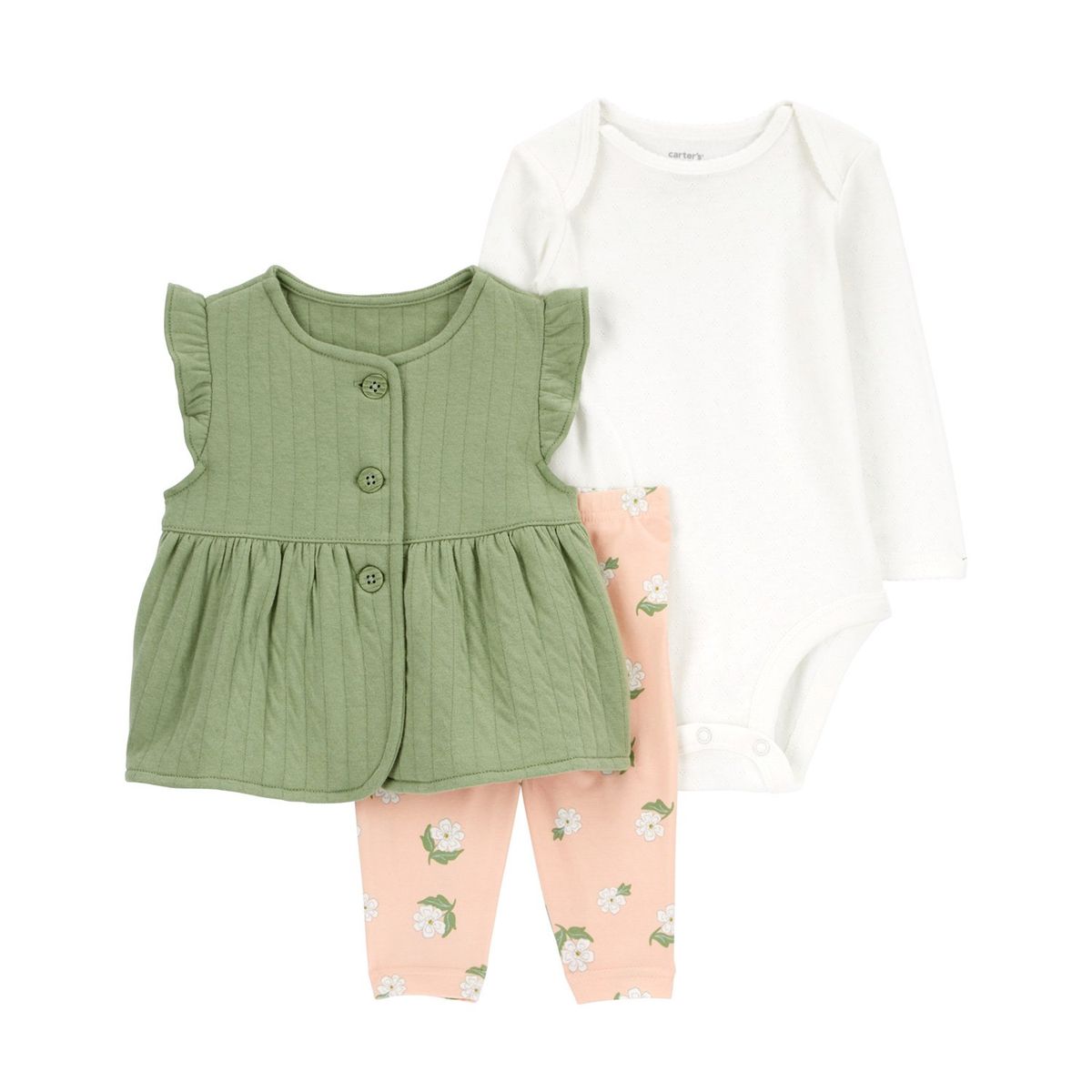 CARTER'S - Conjunto 3 Piezas Poleron Botones, Calza y Body Bebé Niña Carter's