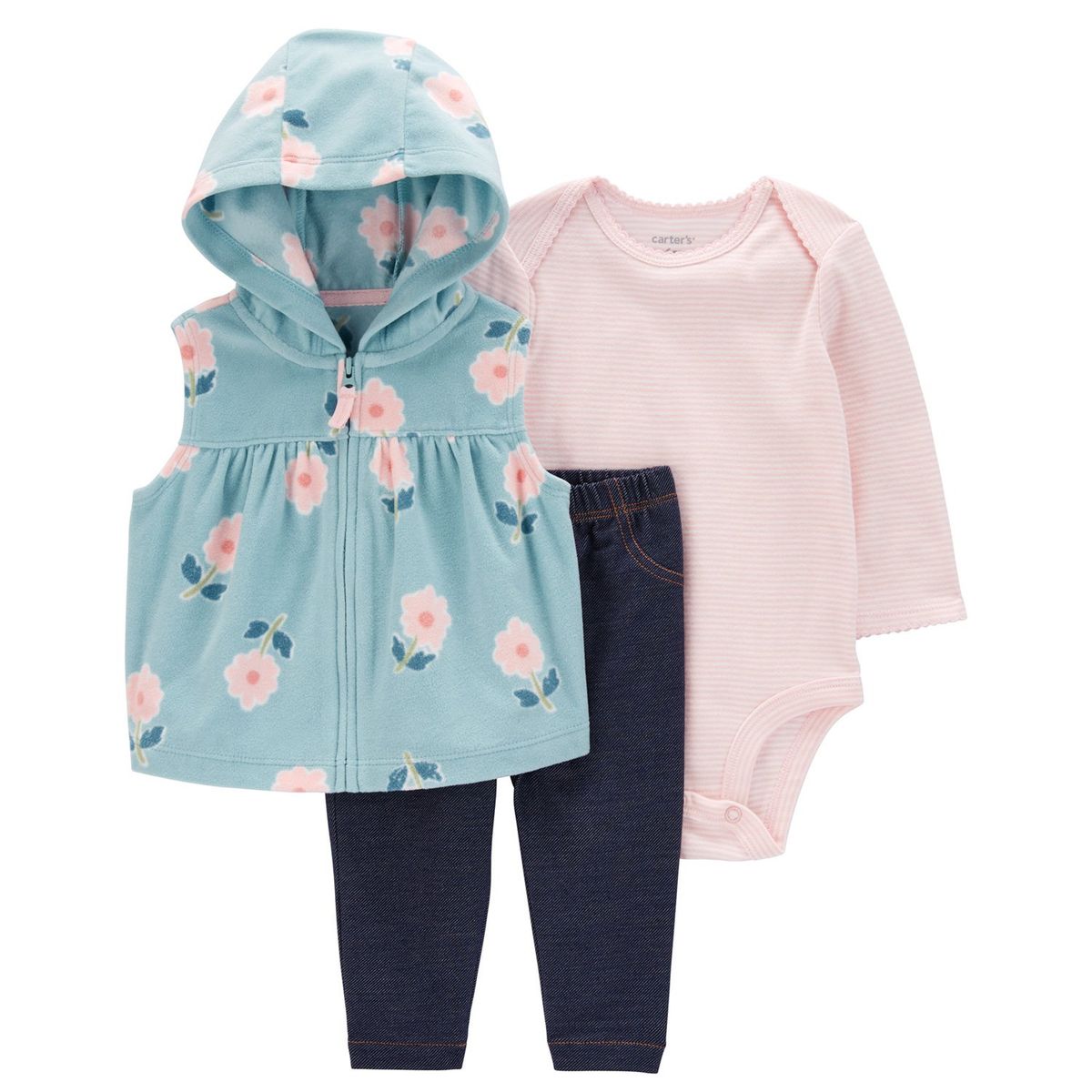 CARTER'S - Conjunto 3 Piezas Poleron, Pantalon y Body Bebé Niña Carter's