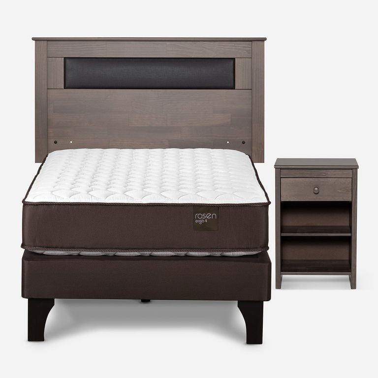 Cama Europea New Ergo T 1 Plaza x 2.00 mt + Respaldo + 1 Velador