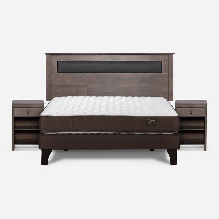 Cama Europea New Ergo T 2 Plazas x 2.00 mt Base Normal + Respaldo + 2 Veladores