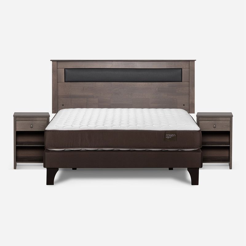 ROSEN - Cama Europea Ergo T 2 Plazas + Respaldo + 2 Veladores Rosen