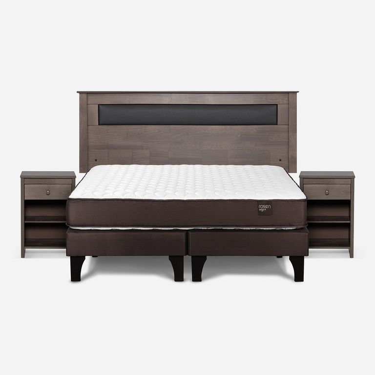 Cama Europea New Ergo T 2 Plazas x 2.00 mt Base Dividida + Respaldo + 2 Veladores