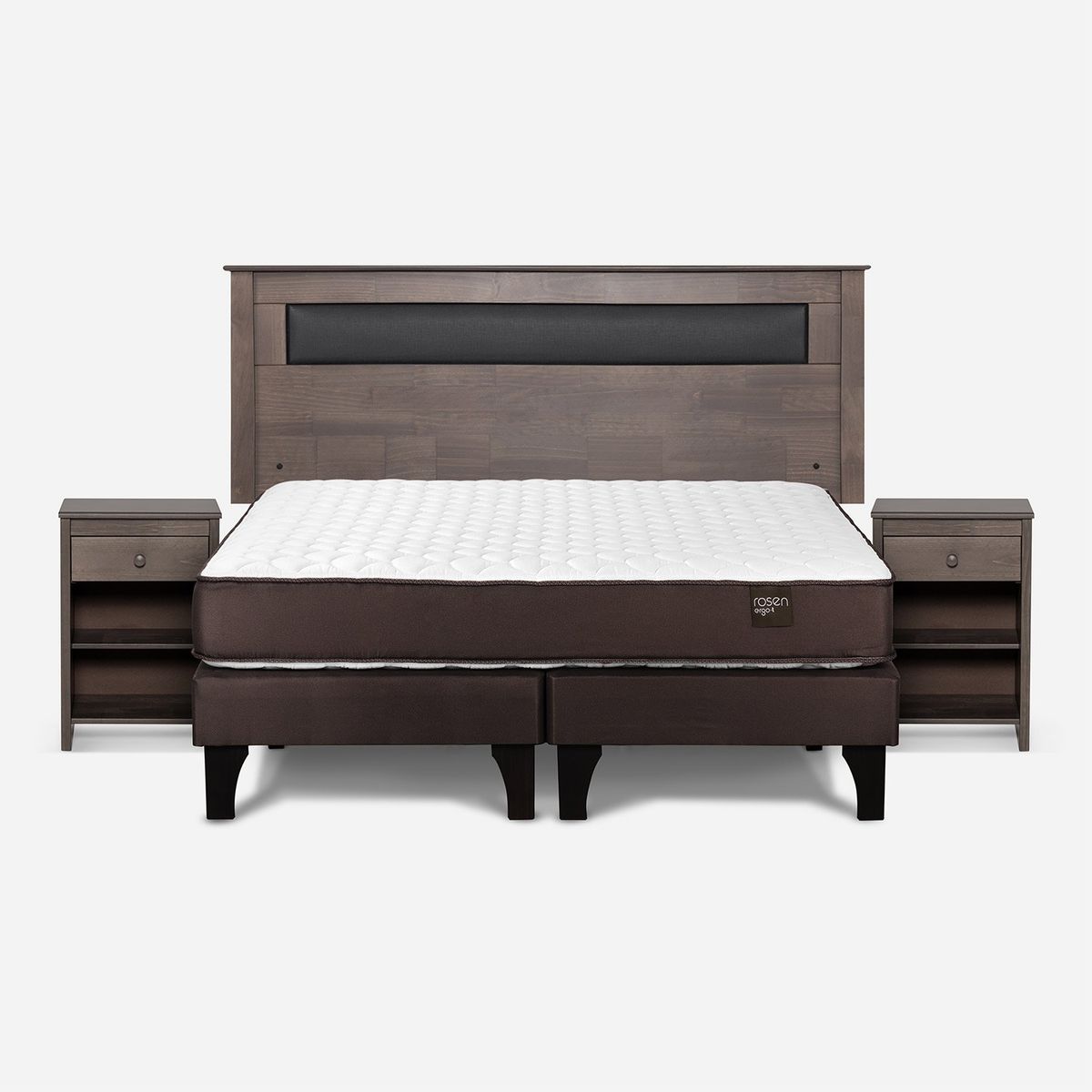 ROSEN - Cama Europea 2 Plazas Ergo T + Respaldo + 2 Veladores Rosen