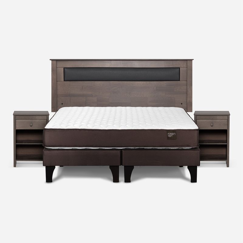 ROSEN - Cama Europea Ergo T 2 Plazas + Respaldo + 2 Veladores Rosen