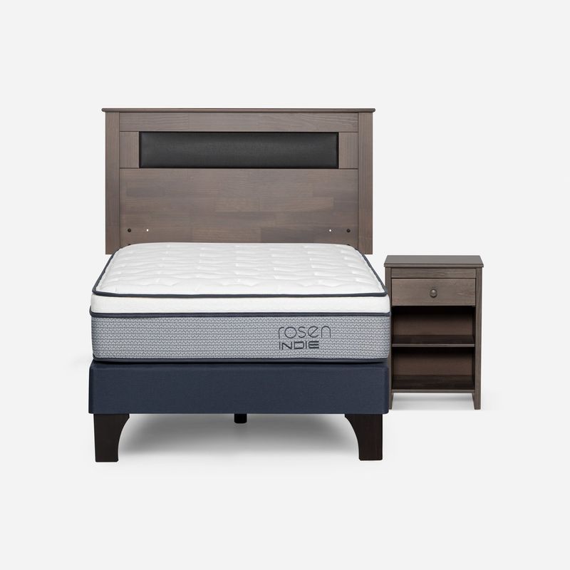 ROSEN - Cama Europea Indie 1 Plaza + Respaldo + Velador Rosen