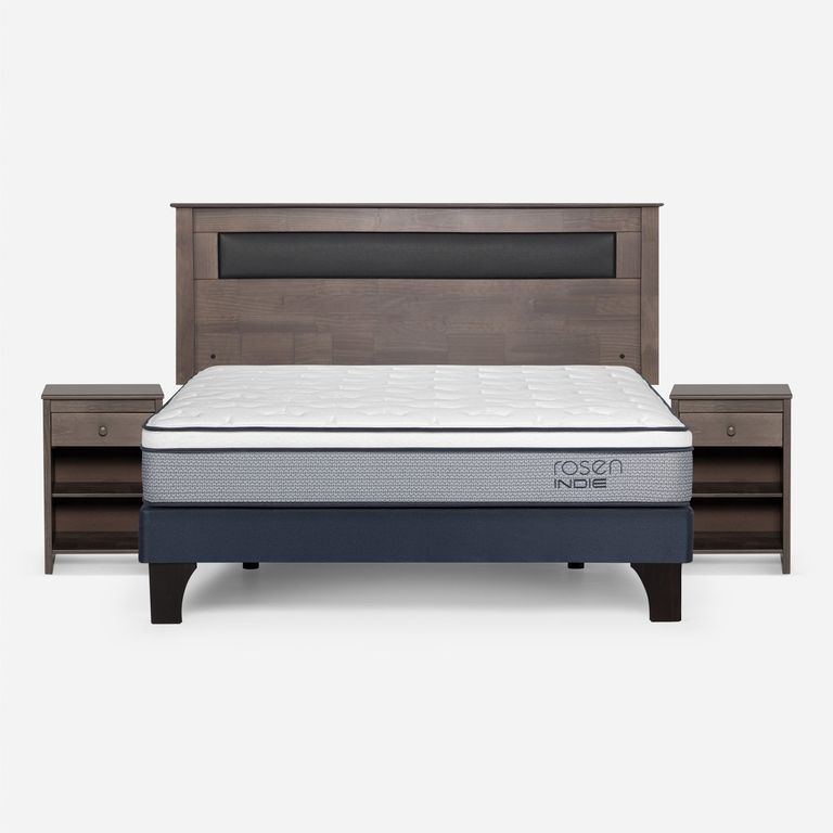 Cama Europea Indie 2 Plazas x 2.00 mt Base Normal + Respaldo + 2 Veladores