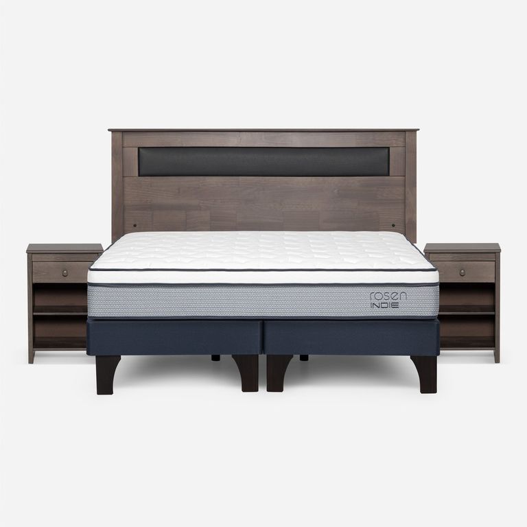 Cama Europea Indie 2 Plazas x 2.00 mt Base Dividida + Respaldo + 2 Veladores