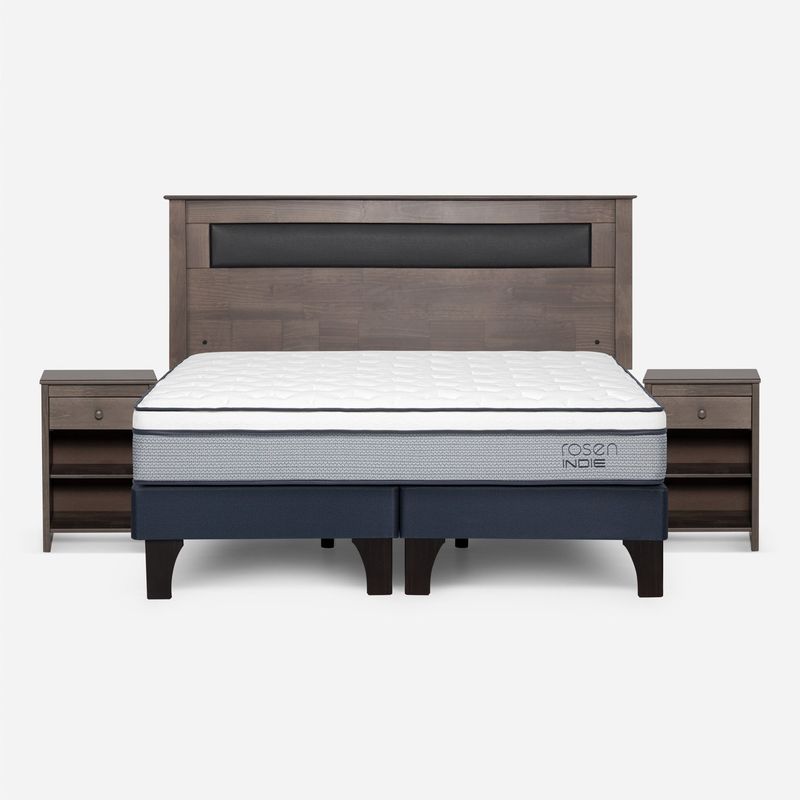 ROSEN - Cama Europea Indie 2 Plazas + Respaldo + 2 Veladores Rosen