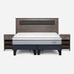 ROSEN - Cama Europea Indie 2 Plazas + Respaldo + 2 Veladores