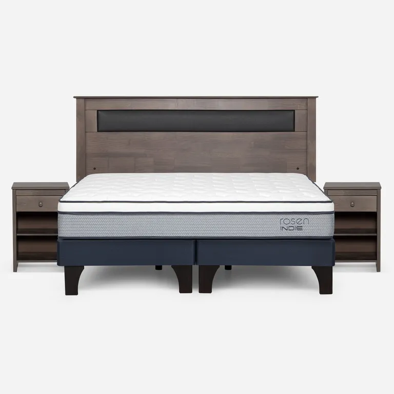 Cama Europea Indie King x 2.00 mt Base Dividida + Respaldo + 2 Veladores