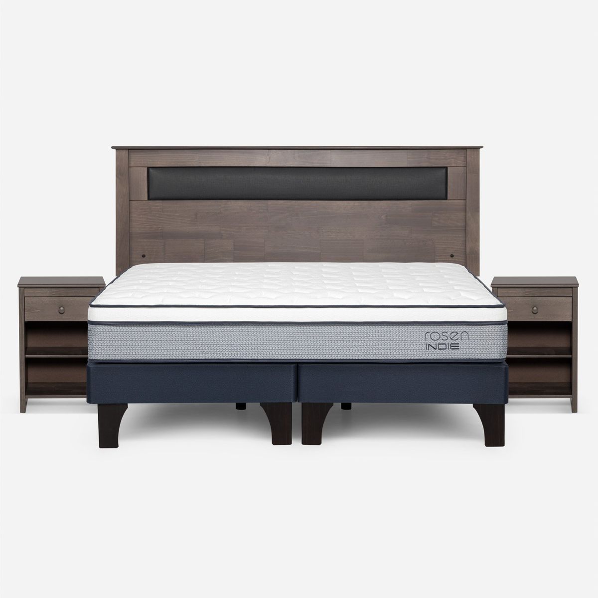 ROSEN - Cama Europea Indie King + Respaldo + 2 Veladores Rosen