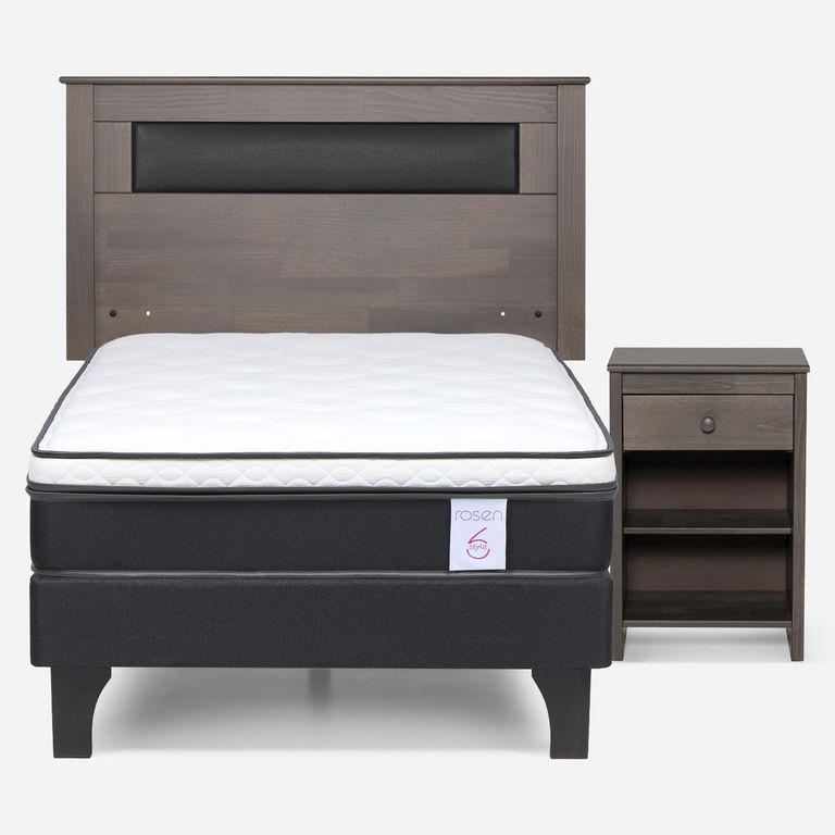 ROSEN Cama Europea New Style 6 1 Plaza x 2.00 mt + Respaldo + 1 Velador
