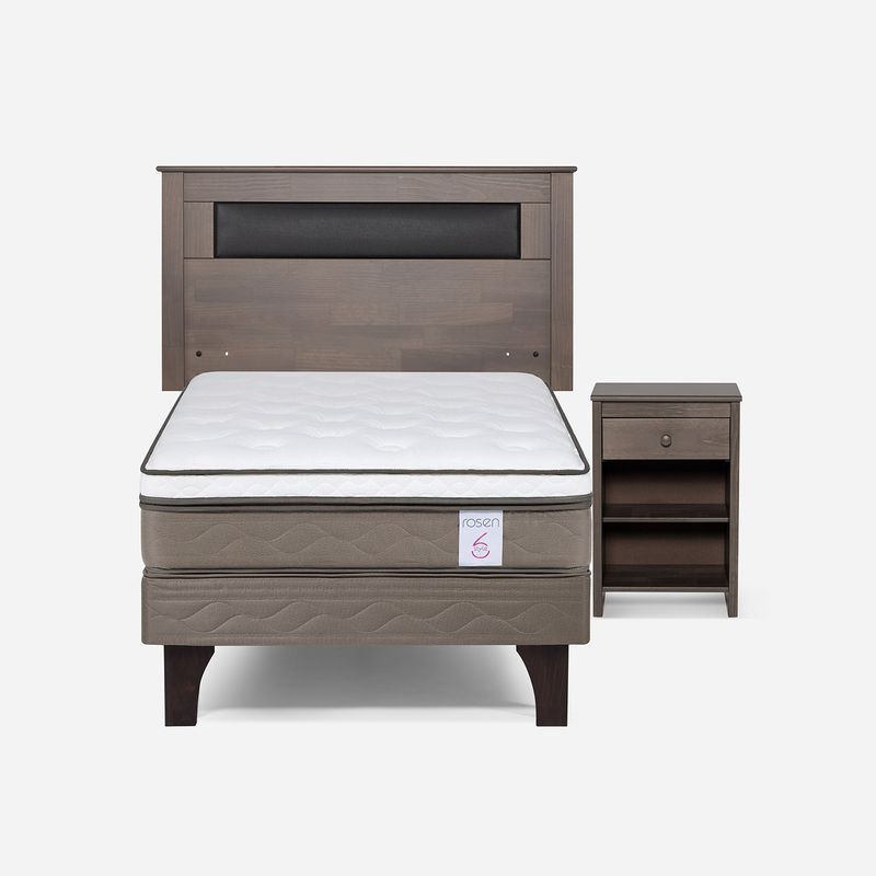 ROSEN - Cama Europea New Style 6 1 Plaza + Respaldo + Velador Rosen