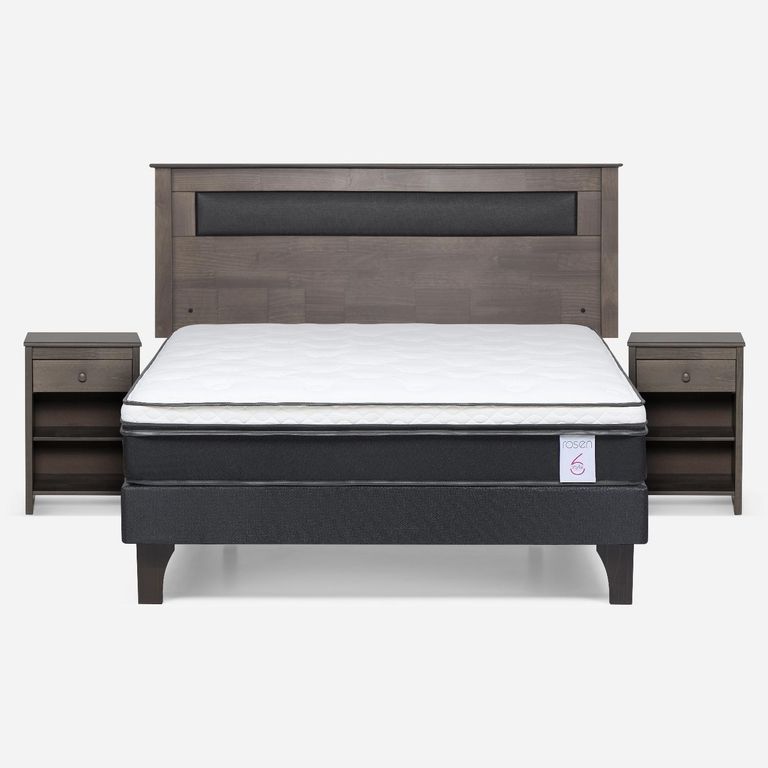 Cama Europea New Style 6 2 Plazas x 2.00 mt Base Normal + Respaldo + 2 Veladores