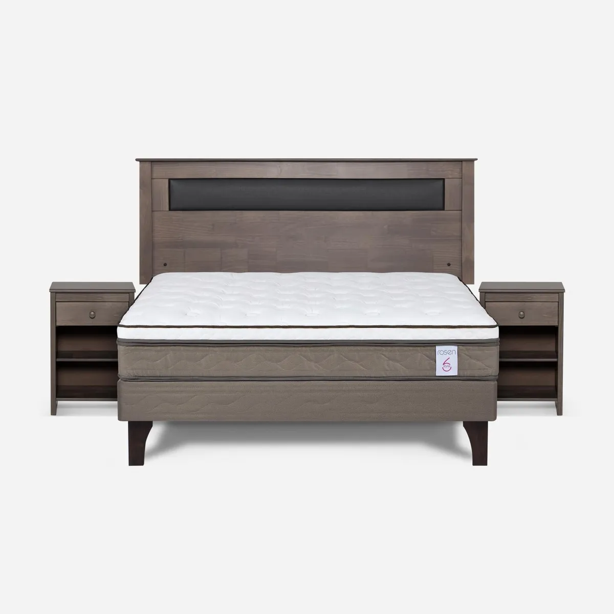 ROSEN - Cama Europea New Style 6 2 Plazas + Respaldo + 2 Veladores Rosen