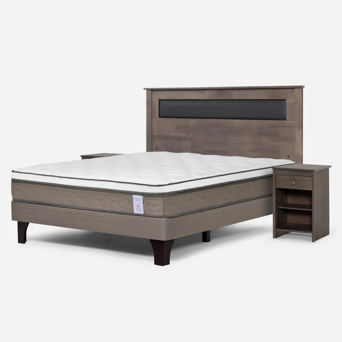 ROSEN - Cama Europea New Style 6 2 Plazas + Respaldo + 2 Veladores Rosen