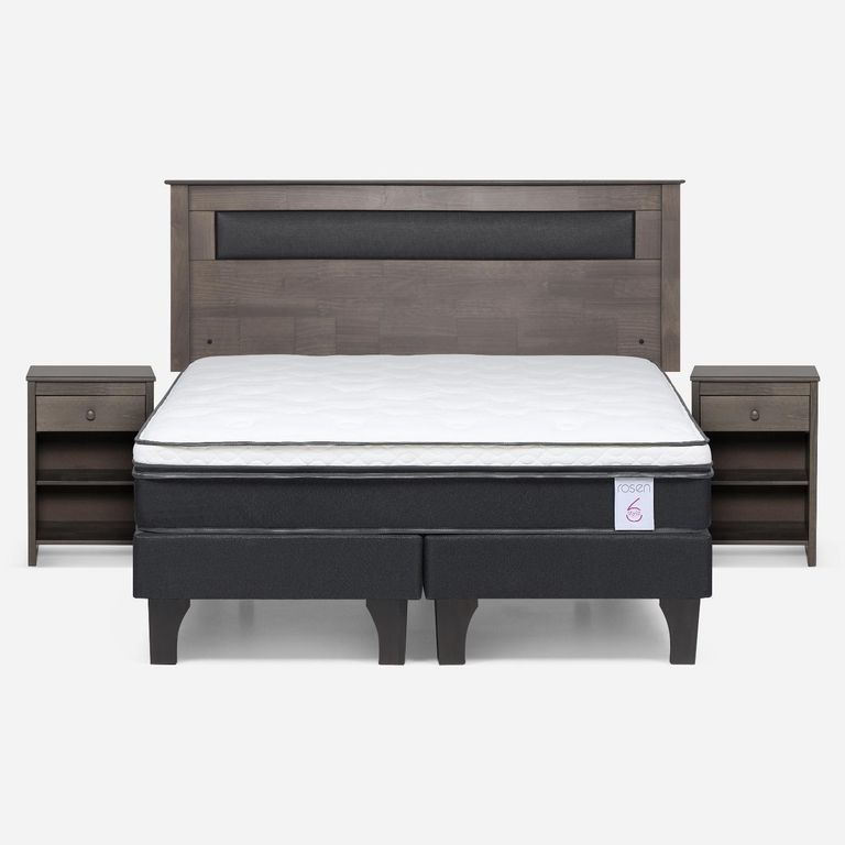 Cama Europea New Style 6 2 Plazas x 2.00 mt Base Dividida + Respaldo + 2 Veladores