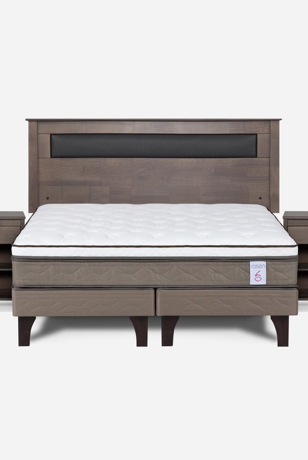 ROSEN - Cama Europea New Style 6 2 Plazas + Respaldo + 2 Veladores Rosen