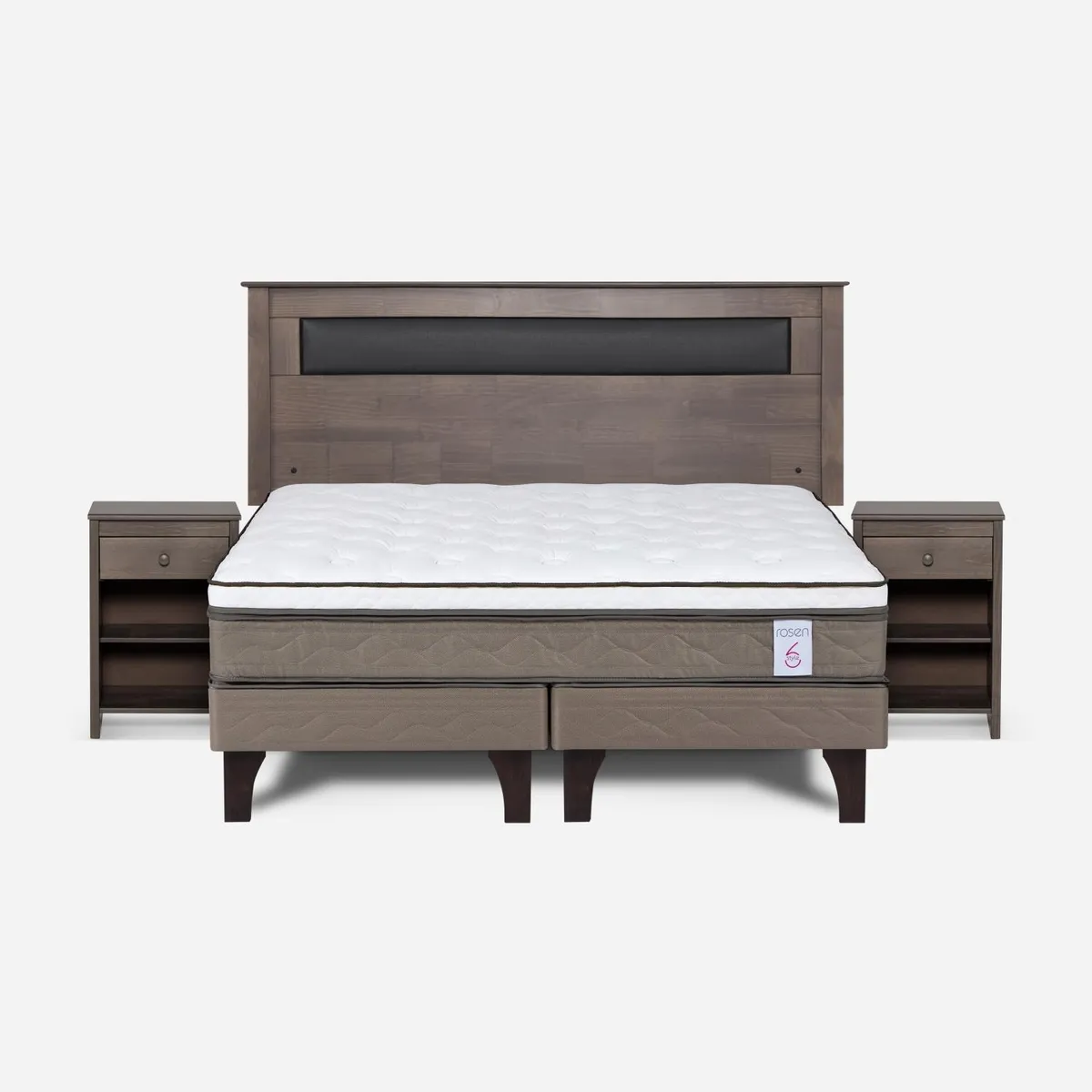 ROSEN - Cama Europea New Style 6 2 Plazas + Respaldo + 2 Veladores Rosen
