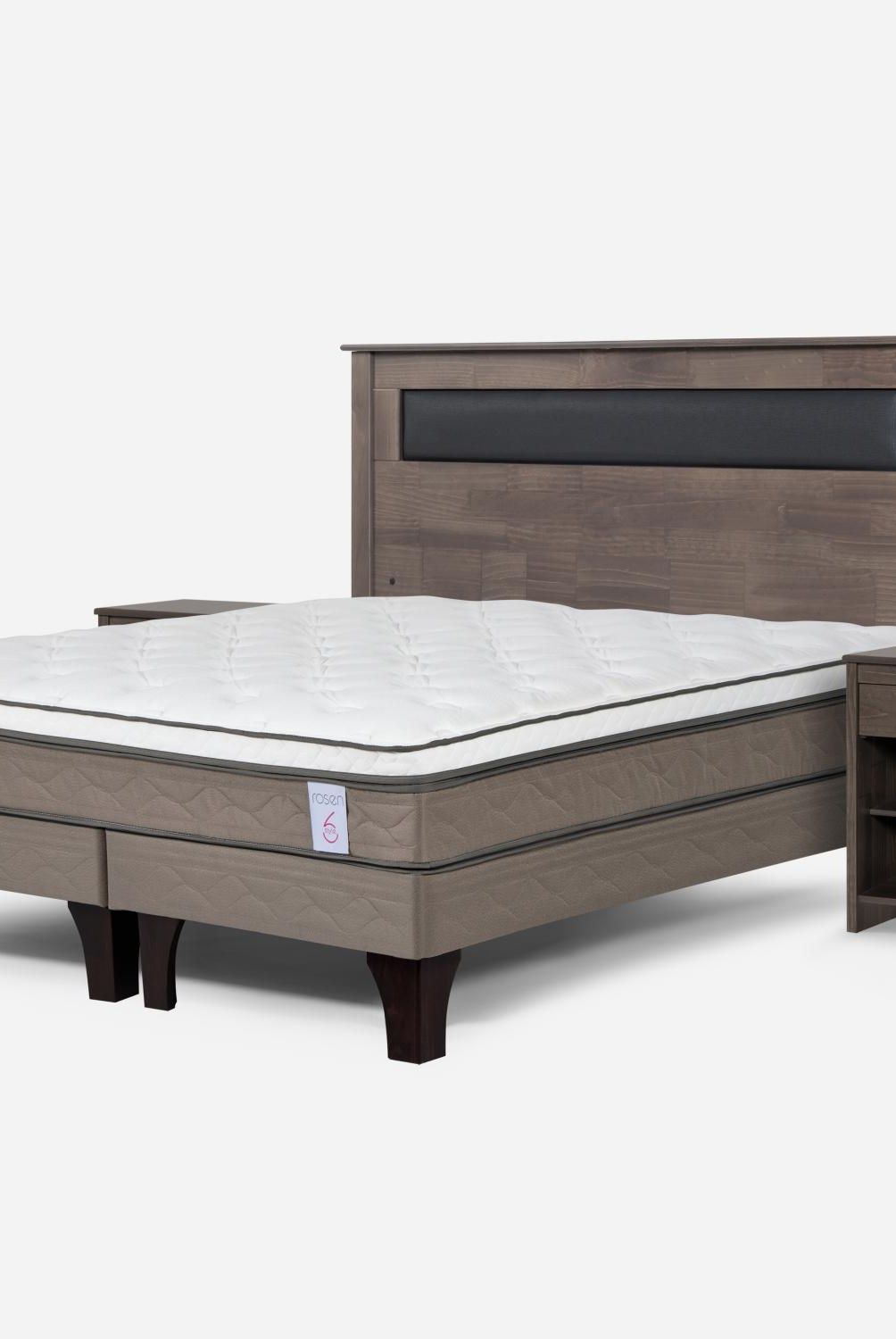 ROSEN - Cama Europea New Style 6 2 Plazas + Respaldo + 2 Veladores Rosen