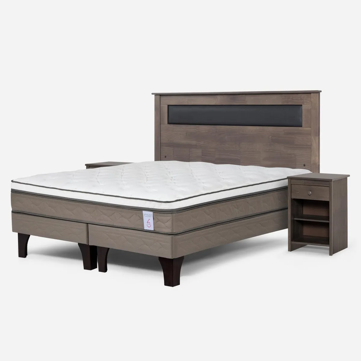 ROSEN - Cama Europea New Style 6 2 Plazas + Respaldo + 2 Veladores Rosen