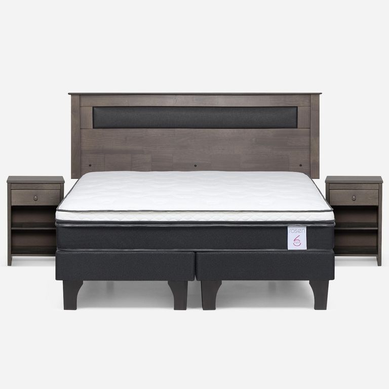 ROSEN Cama Europea New Style 6 King x 2.00 mt Base Dividida + Respaldo + 2 Veladores