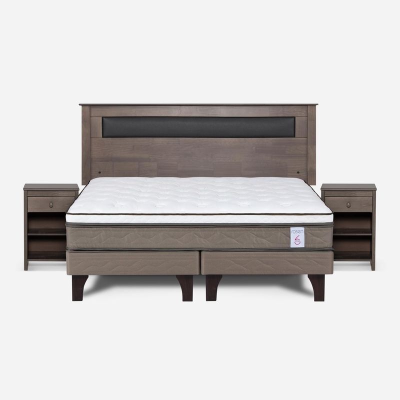 ROSEN - Cama Europea New Style 6 King + Respaldo + 2 Veladores Rosen