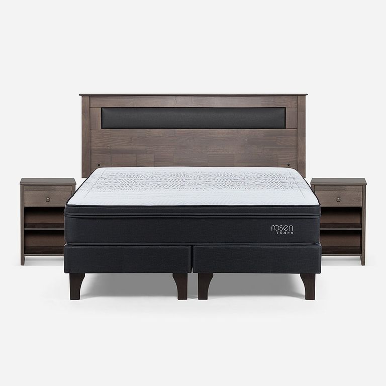 Cama Europea Tempo 2 Plazas X 2.00 CM Base Dividida + Respaldo + 2 Veladores