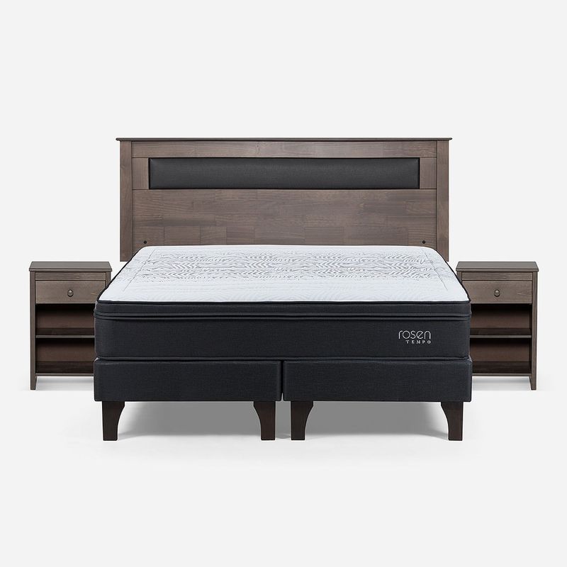ROSEN - Cama Europeas Tempo 2 Plazas + Respaldo + 2 Veladores Rosen